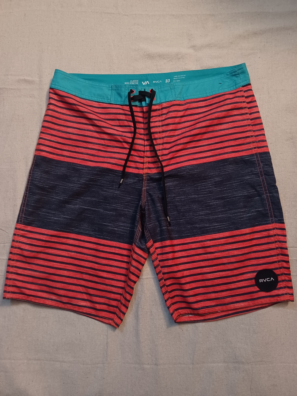 RVCA Classic Non-Stretch Striped Board Shorts Swimwear Men's Waist 33
